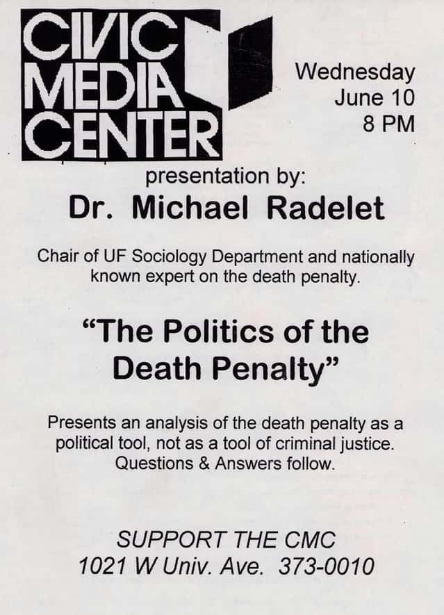 Dr. Michael Radelet at Civic Media Center — June 10, 1998 concert flyer