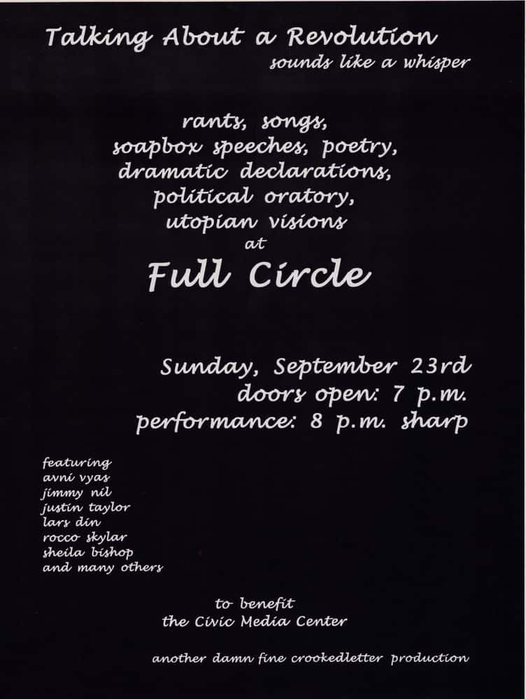 Lars Din, Sheila Bishop, Anni Vyas, and others at Full Circle — September 23, 2001 concert flyer