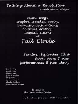 Lars Din, Sheila Bishop, Anni Vyas, and others at Full Circle in Gainesville, FL — September 23, 2001 concert flyer