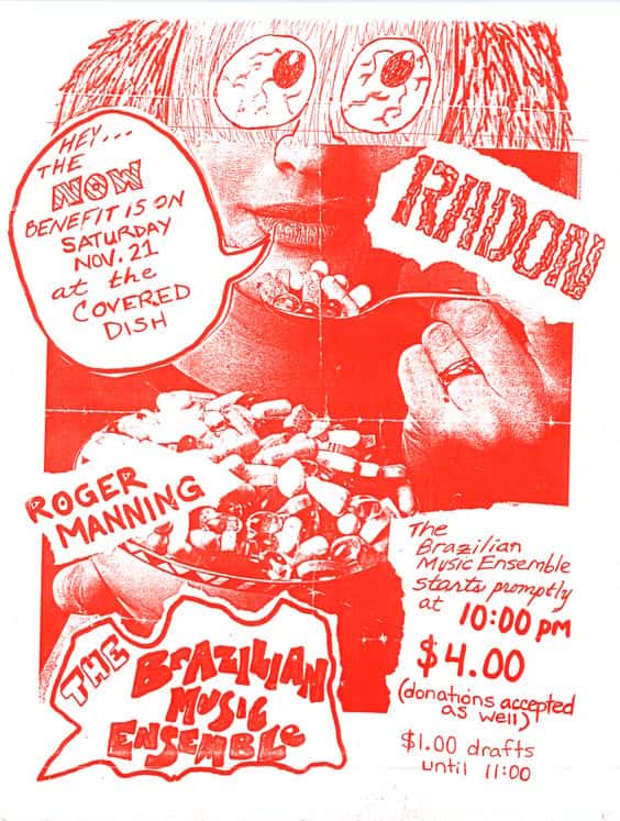Roger Manning, The Brazilian Drum Ensemble, Radon, and others at Covered Dish — November 21, 1992 concert flyer