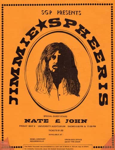 Jimmy Spheeris, Nate & John at University Auditorium in Gainesville, FL — May 4, 1973 concert flyer