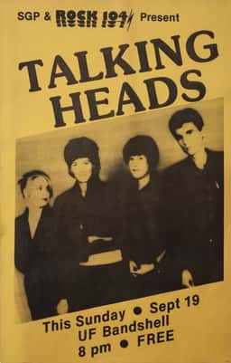 Talking Heads (cover band) at UF Bandshell in Gainesville, FL — September 19, 1982 concert flyer