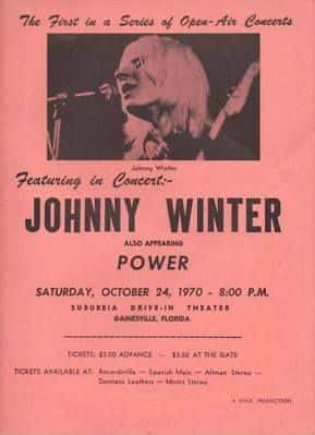 Johnny Winter, Power at Suburbia Drive In — October 24, 1970 concert flyer